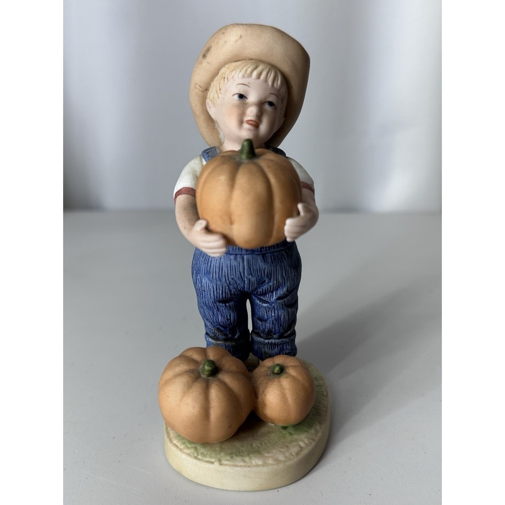 Vintage 1985 Homco Denim Days Let Us Give Thanks Danny Pumpkin #1502 Figurine